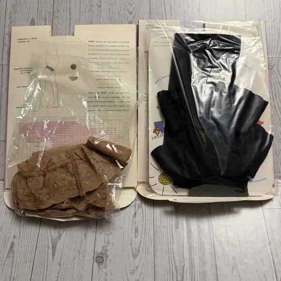 Hue French Lace Thigh High Stockings Black & Beige Shee 15 Denier 5971 PLUS Sz 3 - Picture 3 of 7